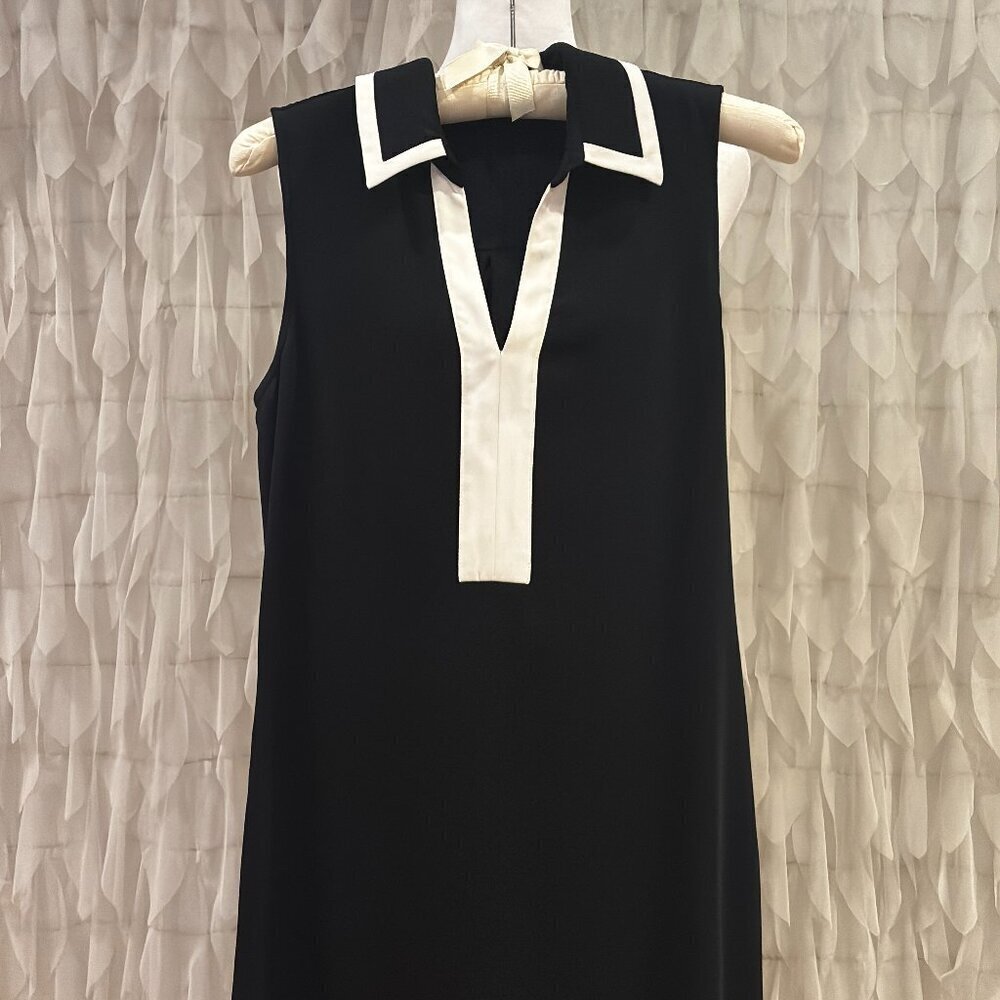Vicky Tiel Black & Cream Accent Sleeveless Shift Dress - Women's Size 4 - Picture 5 of 6